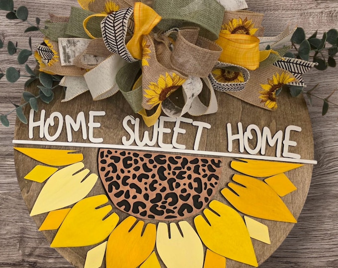 Vibrant Sunflower Wreath Door Hanger: Welcome Sign with 2 designs & 4 size options for Home Decor