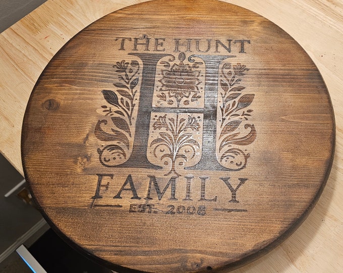 Personalized Lazy Susan with Customized Monogram - Laser Engraved, Stained & Sealed Decorative Serving Tray Gift
