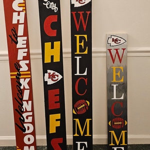 Welcome Sign KC Chiefs Porch Leaner with 6 Design Options & 3 Sizes – Football Home Decor, Outdoor Welcome Gift