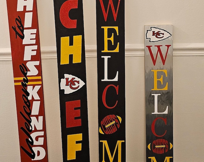 Welcome Sign KC Chiefs Porch Leaner with 6 Design Options & 3 Sizes – Football Home Decor, Outdoor Welcome Gift