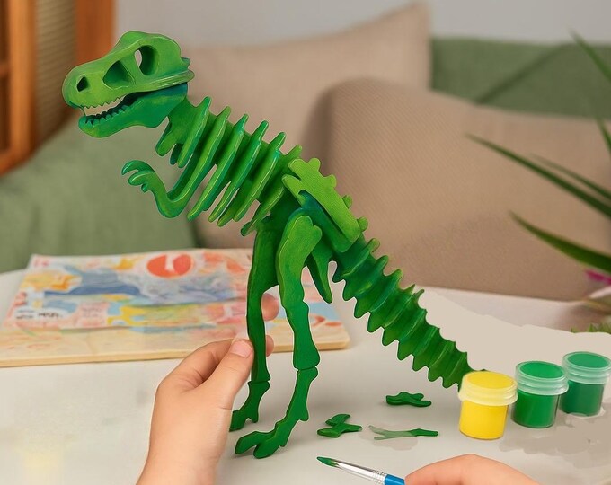 Dinosaur Build and Paint Set: DIY wooden Craft Decor Gift for kids