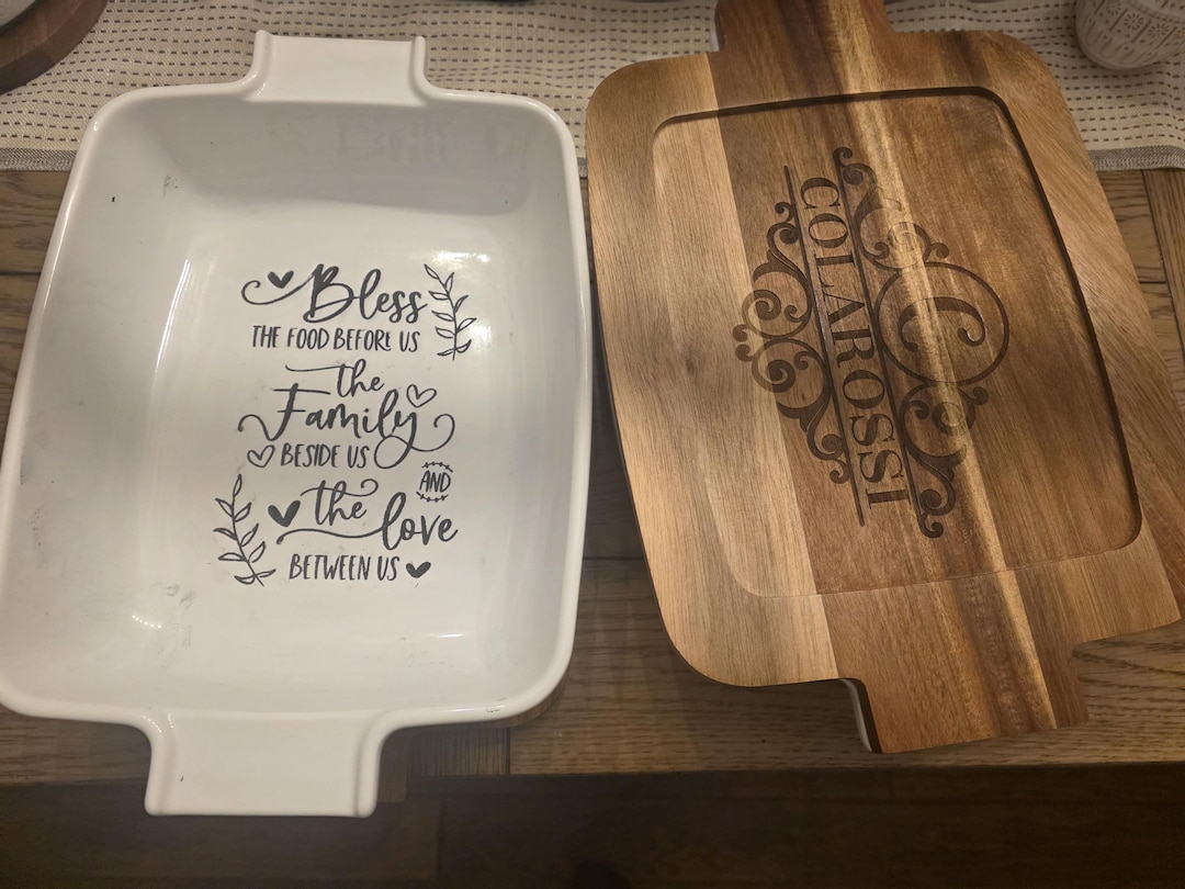 Personalized Porcelain Casserole Dish With Acacia Lid Trivet - Etsy