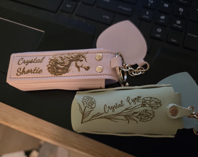 Personalized Faux Leather Lighter Holder Keychain with Chapstick & Lipstick Case Custom Gift for Smokers and Makeup Lovers