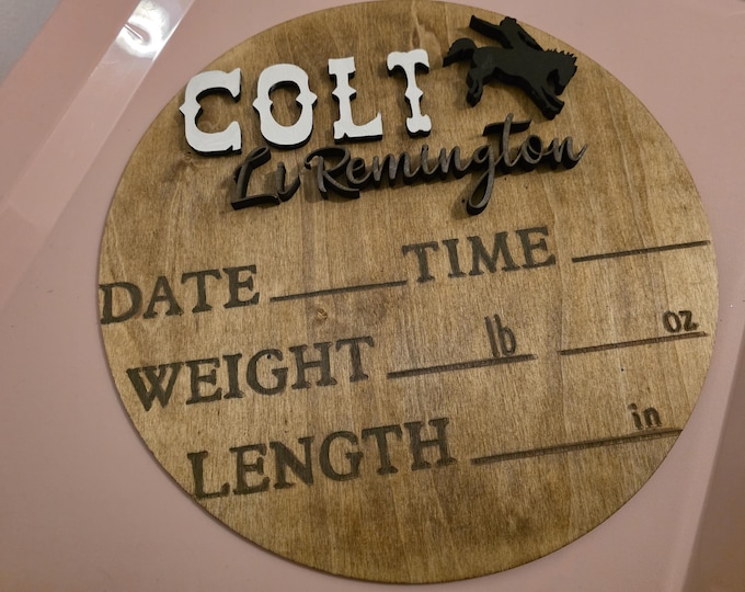 3D Baby Stats Sign 12 Inch Western Rustic Nursery Decor Newborn Gift Keepsake Personalized Birth Details Wall Art