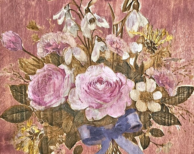 Custom Floral Arrangement Engraved art piece - Unique Gift - personalized hand painted with flowers or birds, Watercolor bird art