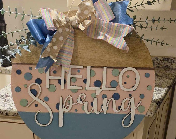 Hello Spring 3D Door Hanger with Wooden Cutouts 4 sizes