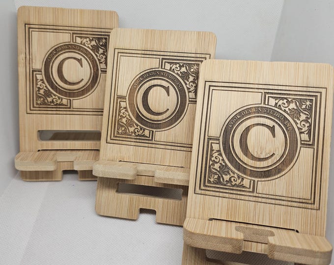 Phone Stand Your Logo or Monogram Engraved Into a bamboo, personalized gift, custom logo engravings, makes the perfect employee gif, gift