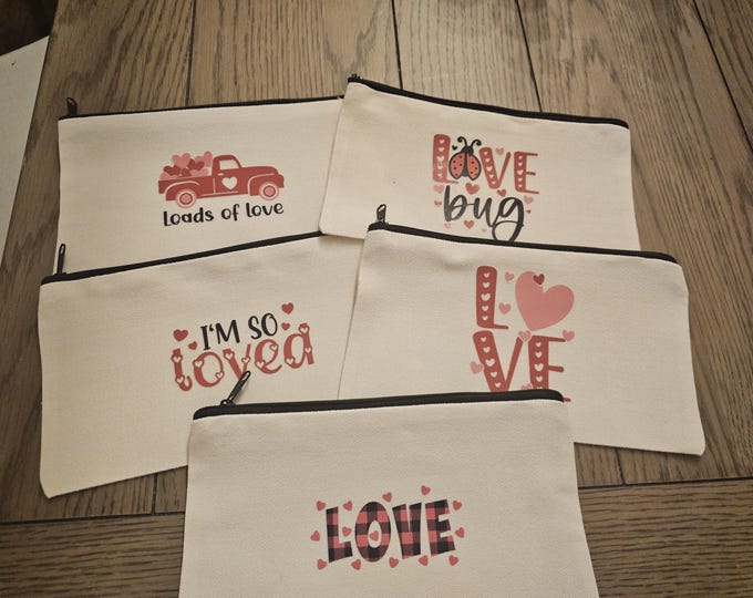 Valentine's Day Canvas Zipper Pouch, Valentine's Pencil Pouch, Valentine's Day Toiletry Bag, Valentine's Day gift