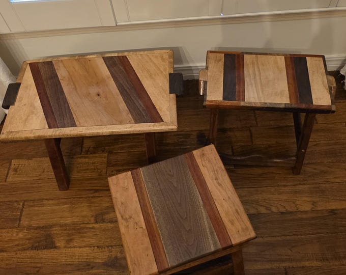 Handmade Wooden Stools in Walnut, Padauk, Maple & Pecan, Durable Seating for Living Room, Unique Gift for Wood Lovers