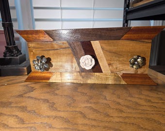 Rustic Wood Key Holder with Antique Knobs: Wall Mount Organizer