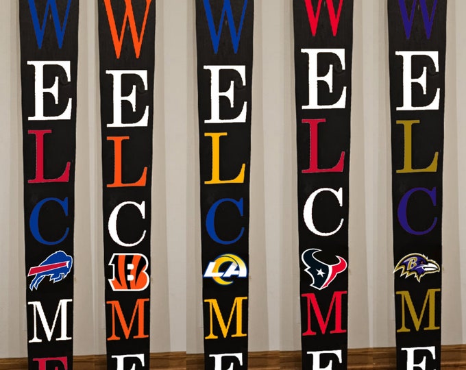 Football Sports Fan Porch Leaner Welcome Sign 32 NFL Design Options and 3 Sizes
