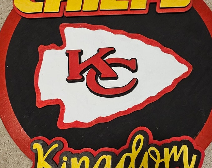 Kansas City Chiefs Door Hanger Decor - Hand Painted Wooden Sign, Football Fan Gift, Team Spirit Home Wall Art