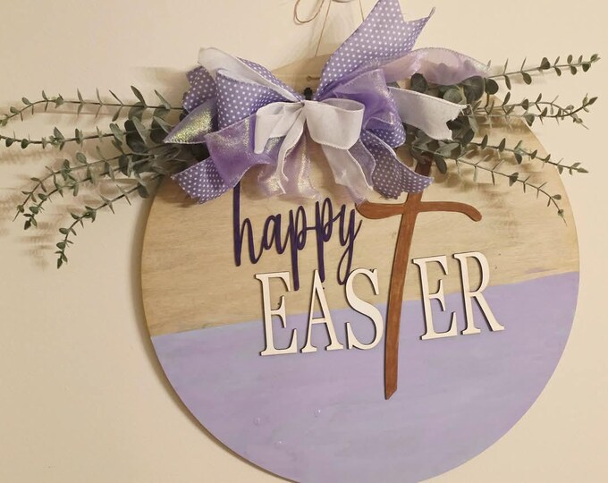 Christian Easter Door Hanger, Easter with a cross, Happy Easter Sign, Easter Decor