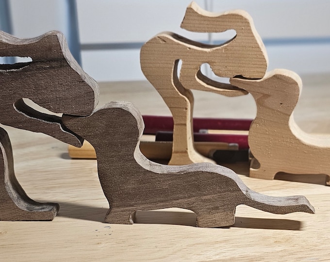 Personalized Hand Carved Wood Dachshund and girl Figurine in Walnut, Pine or Cedar. Collectible Wiener Dog Memorabilia Gift for dog lovers
