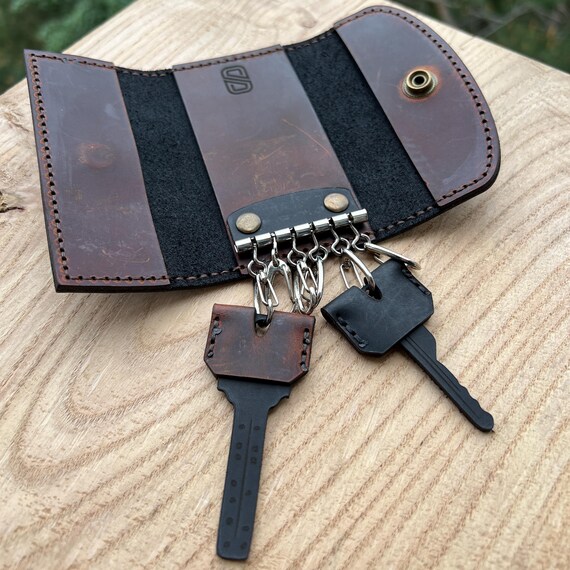 Cartera con llavero personalizada, llavero de cuero, estuche para