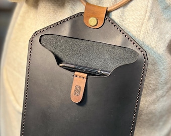 Personalized Leather Slim Phone Pouch, Shoulder Bag with Card Holder Phone Case, İPhone 16 15 14 Case, Neck Strap Phone Case, Phone Holder