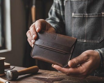 Handmade Leather Card Holder: Personalized Dome Wallet