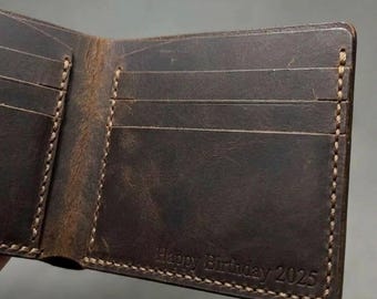 Personalized Leather Wallet for Men, Custom Engraved Bifold Wallet, Slim Leather Wallet, Gift for Husband, Dad, Boyfriend