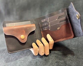Engraved Leather Double Colar Wallet, Personalized Leather Wallet, Anniversary Gift, Boyfriend Gift, Mother&#39;s Day Gift, Father&#39;s Day Gift