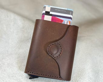 Tarjetero mecánico, cartera de cuero personalizada, cartera de cuero para hombre, cartera de cuero personalizada, cartera triple, regalo para el Día del Padre