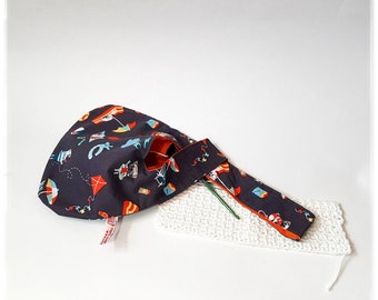 Miya.  Japanese knot bag.knitting project bag. Ideal for sock knitting. Dogs. Frenchie. UK Seller