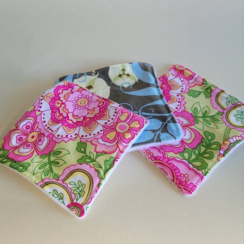 Reusable zero waste make up removal / face wipes/cloths cotton and soft fleece. Mixed Floral print image 1