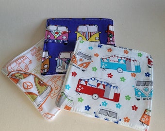 Reusable zero waste make up removal / face wipes/cloths cotton and soft fleece. Camper / Caravan / VW print