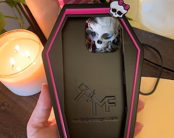 Fits iPhone 14 Pro Cute Skullette Coffin Phone Case | Cosplay Accessory | Skull Bat Coffin Phone Case