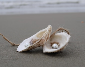 Natural Oyster Shell with Jute Twine and Pearl - Hanging Decor
