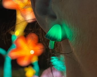 Teal Mushroom Light Up Earring and Terrarium Gift Display