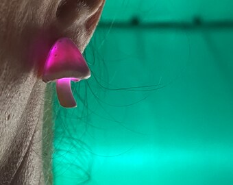 Pink Mushroom Light Up Earrings and Terrarium Gift Display