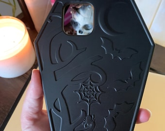 Fits iPhone 12 Pro Cute Spooky Scene Coffin Phone Case | Cosplay Accessory | Bat Coffin Phone Case