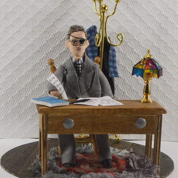 James Joyce-  Doll Miniature-  Diorama Scene- Unique Art-  Literary Figure - Irish Writers
