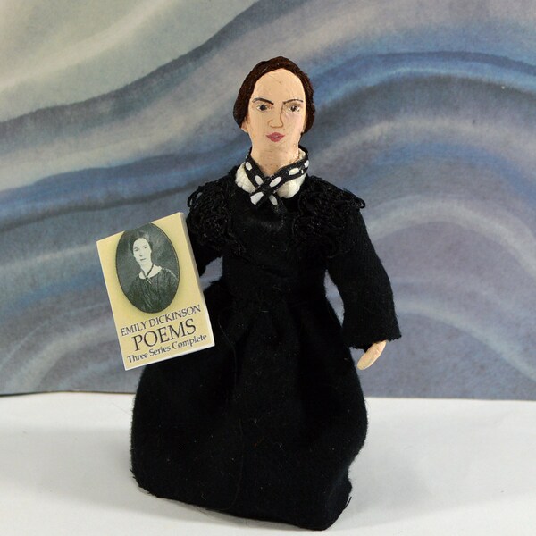 Emily Dickinson Doll Miniature in Black Dress Poet Art Collectible