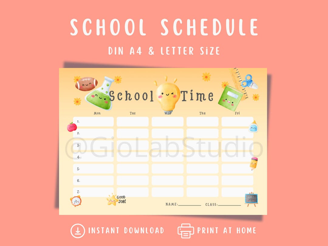 Printable School Planner for Kids – Fun Weekly Timetable With Happy ...