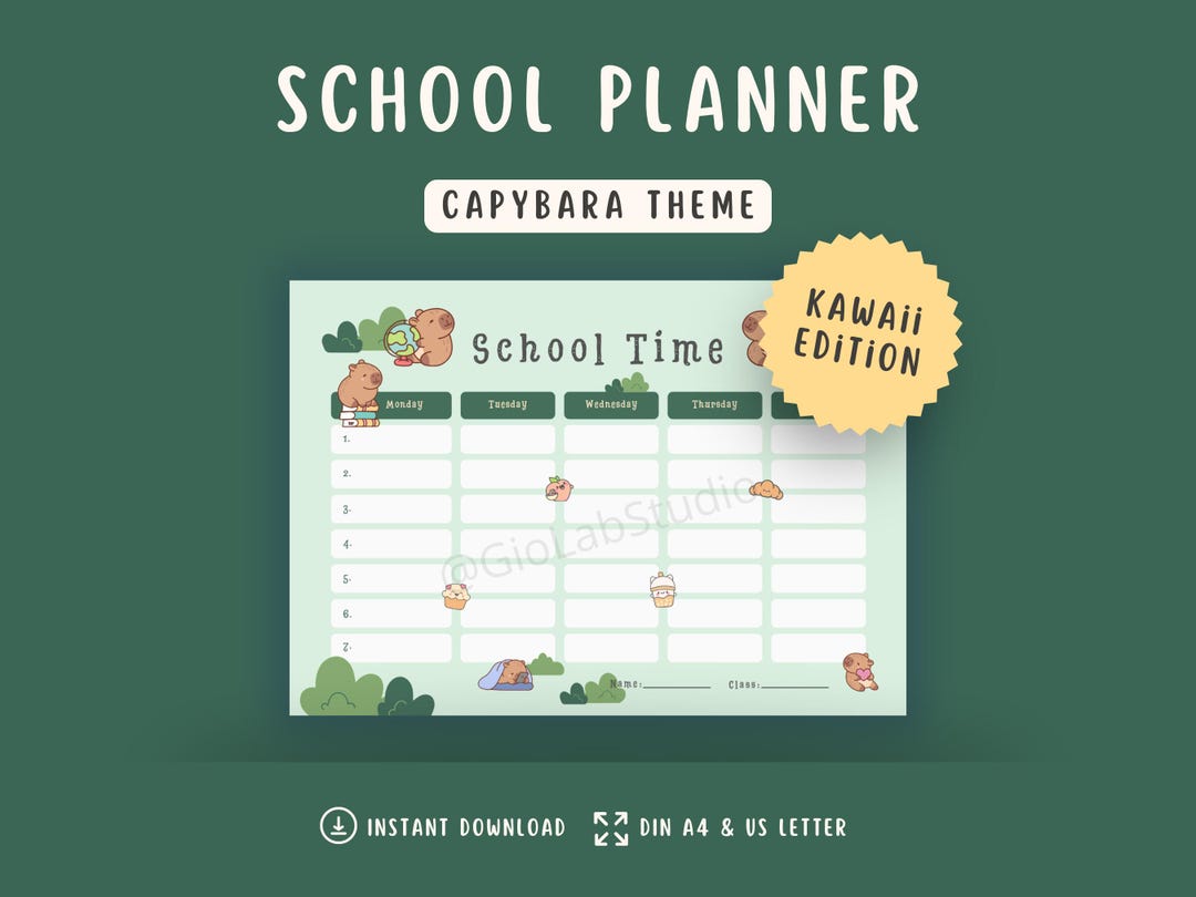 Printable Capybaras School Schedule for Kids | Class Timetable | Kids ...