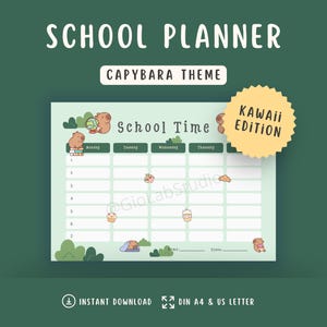 Printable Capybaras School Schedule for Kids | Class Timetable | Kids Weekly Schedule | Kawaii School Timetable | Kids Daily Routine Chart