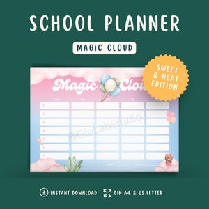 School Planner Printable | Homeschool Planner | Kids Daily Routine Chart | Preschool Curriculum | First Day of School | Magic Cloud Theme