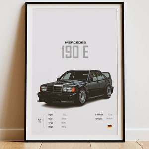 Mercedes 190E Poster - 190E Prints - Mercedes Posters - Car Prints - Car Wall Art - Car Poster - Boys Room Decor