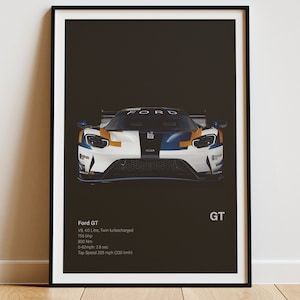 Ford GT Poster - GT Prints - Ford Posters - Car Prints - Car Wall Art - Car Poster - Boys Room Decor