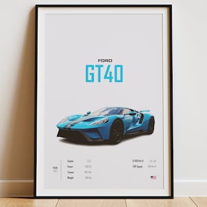 Ford GT Poster - GT Prints - Ford Posters - Car Prints - Car Wall Art - Car Poster - Boys Room Decor