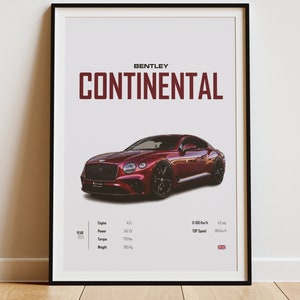 Bentley Continental GT Poster - Continental GT Prints - Bentley Posters - Car Prints - Car Wall Art - Car Poster - Boys Room Decor