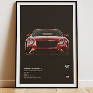 Bentley Continental GT Poster - Continental GT Prints - Bentley Posters - Car Prints - Car Wall Art - Car Poster - Boys Room Decor