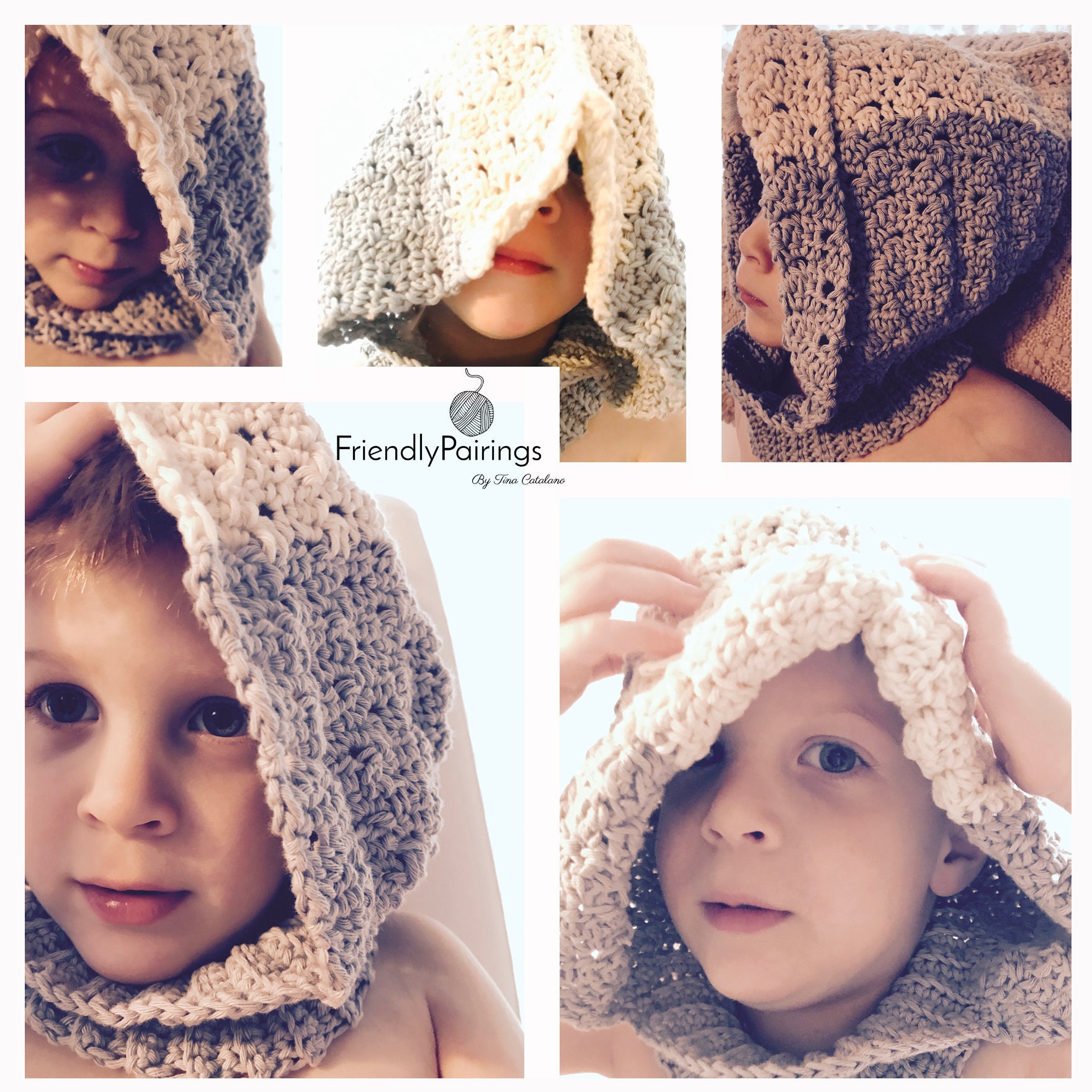 Crochet Pattern PDF Color Blocked Hoodie Hat 8 Sizes Baby, Kids