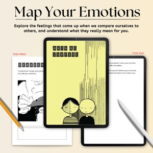 Imprimable/numérique/Quand nous comparons | Bien-être, journal d'activités pour adultes et adolescents, cartographie et compréhension des émotions, bien-être mental, soi