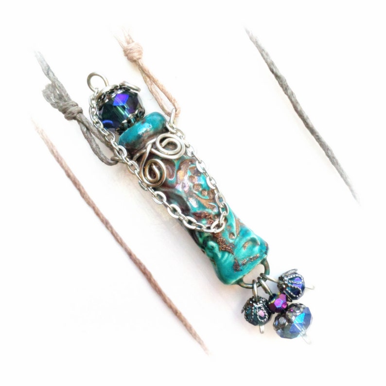 Crystal Beaded Aromatherapy Necklace Long Pendant Raku Ceramic Etsy