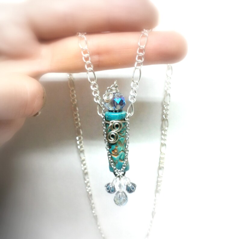Crystal Beaded Aromatherapy Necklace Long Pendant Raku Ceramic Etsy