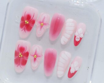 Flower nails,Rose hand painted nail,custom press on nails,3D Nails,Gel Nails,Acrylic Nails  ,Fake nails,Nail Art,Cute nails,floral nails