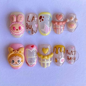 Bruiloft nagels, schattige nagels handgeschilderde nagel, aangepaste pers op nagels, 3D-nagels, cartoon nagels, acrylnagels, nepnagels, nail art, bloemennagels