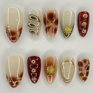 Nails,Orchard Flower Press On Nail Almond Nails ,Custom Handpainted Acrylic nail,False Nail, Floral Nails,Dreamy nails,3D nails,girl gift